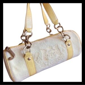 Juicy Couture Old School Y2K Yellow Velour Cherry Lined Barrel Bag